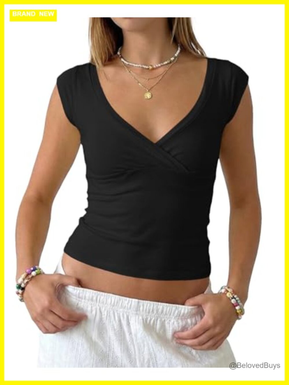 Slim Fit V-Neck Cap Sleeve Crop Tank Top Minimalist Summer